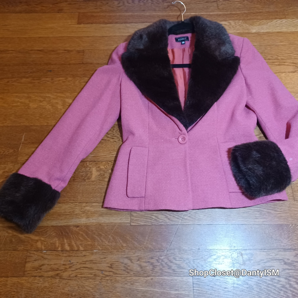 Kookai Rose Blazer with Chocolate Fur Trim - Picture 15 of 16